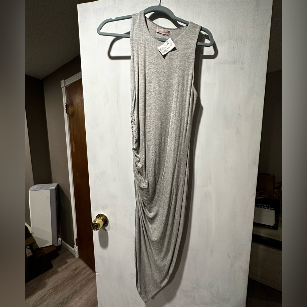 Grey drawstring side slit dress